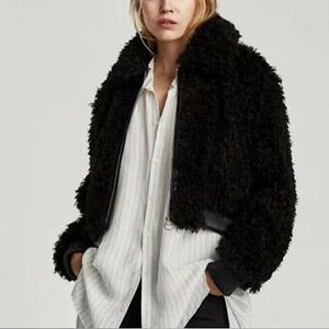 zara fur jacket black